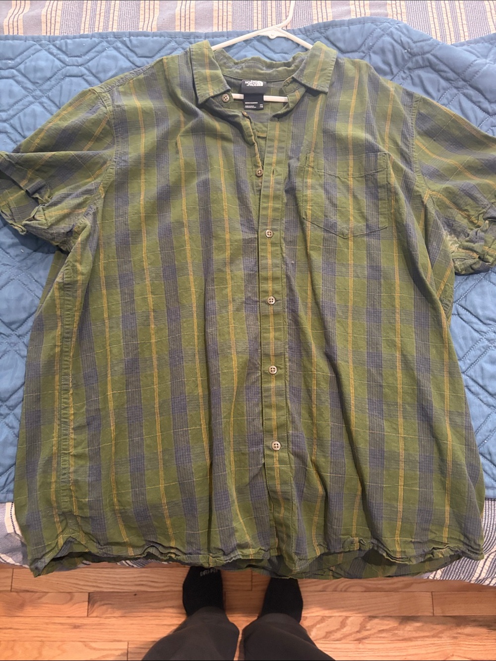 The North Face Green and Blue Plaid Short-Sleeve Button-Up Shirt
